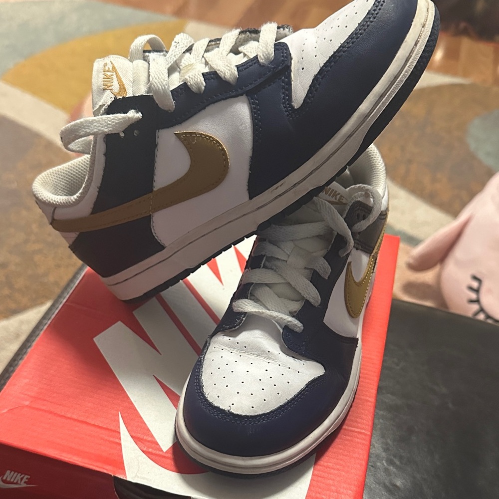 Nike Kids Sneakers - White, Gold, and Blue